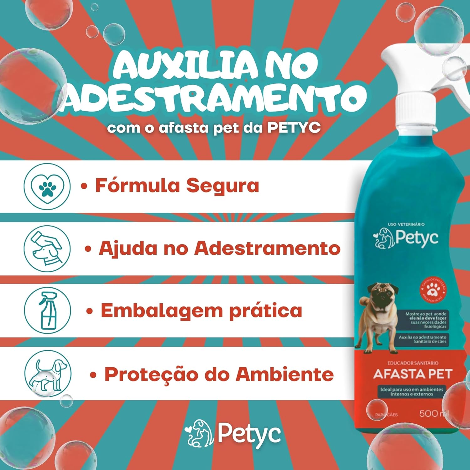 Afasta Pet Cães e Gatos 500 ml PETYC Repelente Adestrador Spray Produto Petshop Super Eficaz - Imagem 3