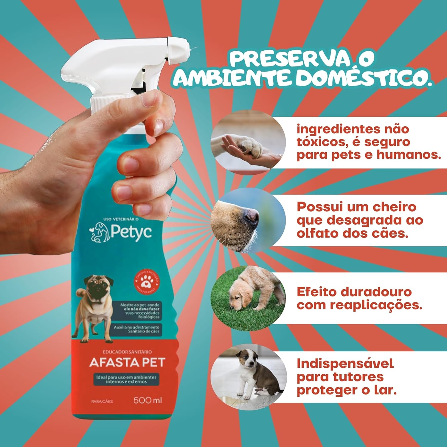Afasta Pet Cães e Gatos 500 ml PETYC Repelente Adestrador Spray Produto Petshop Super Eficaz - Imagem 4