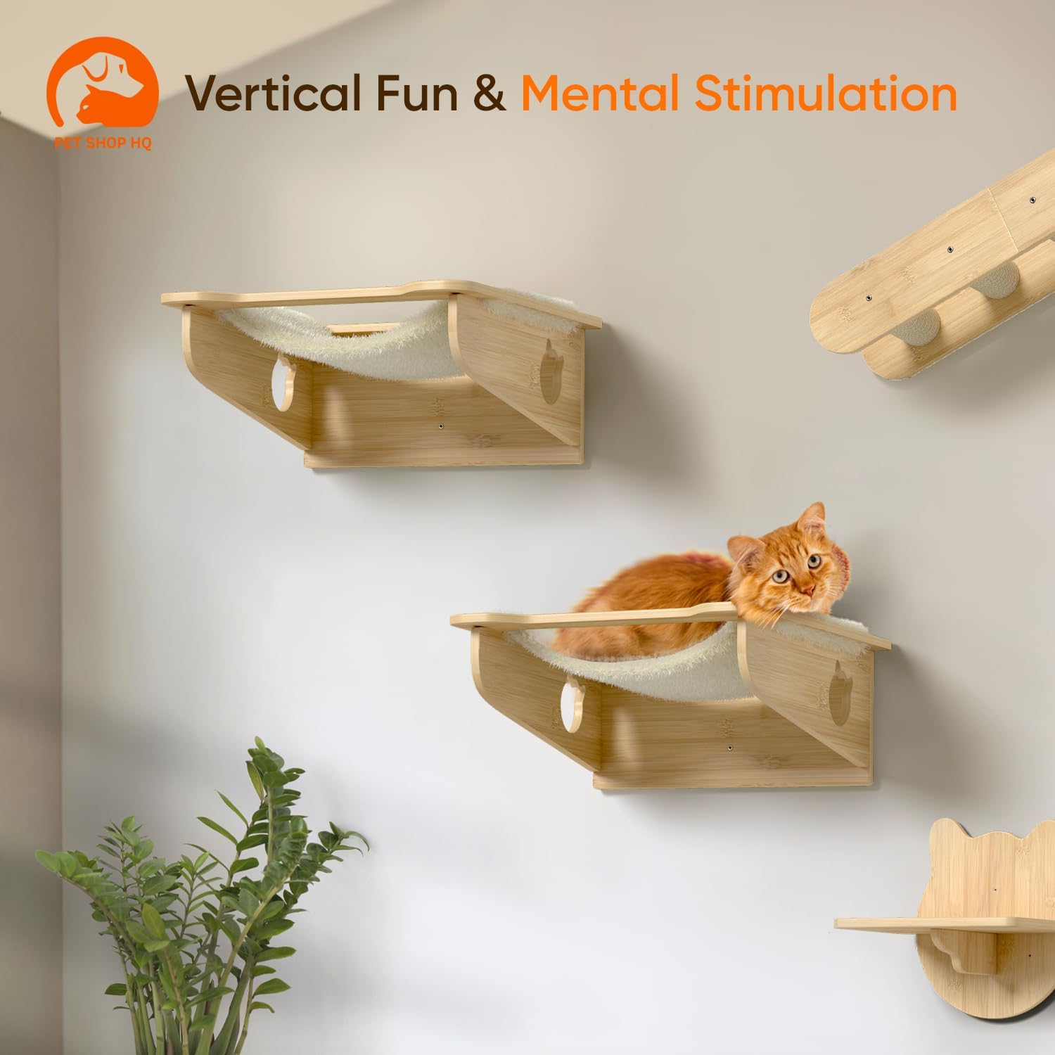 Pet Shop HQ Conjunto de móveis de parede para gatos – Prateleiras, escadas, casa para gatos, rede e mais – economia de espaço, fácil instalação, até 27 kg - Imagem 5