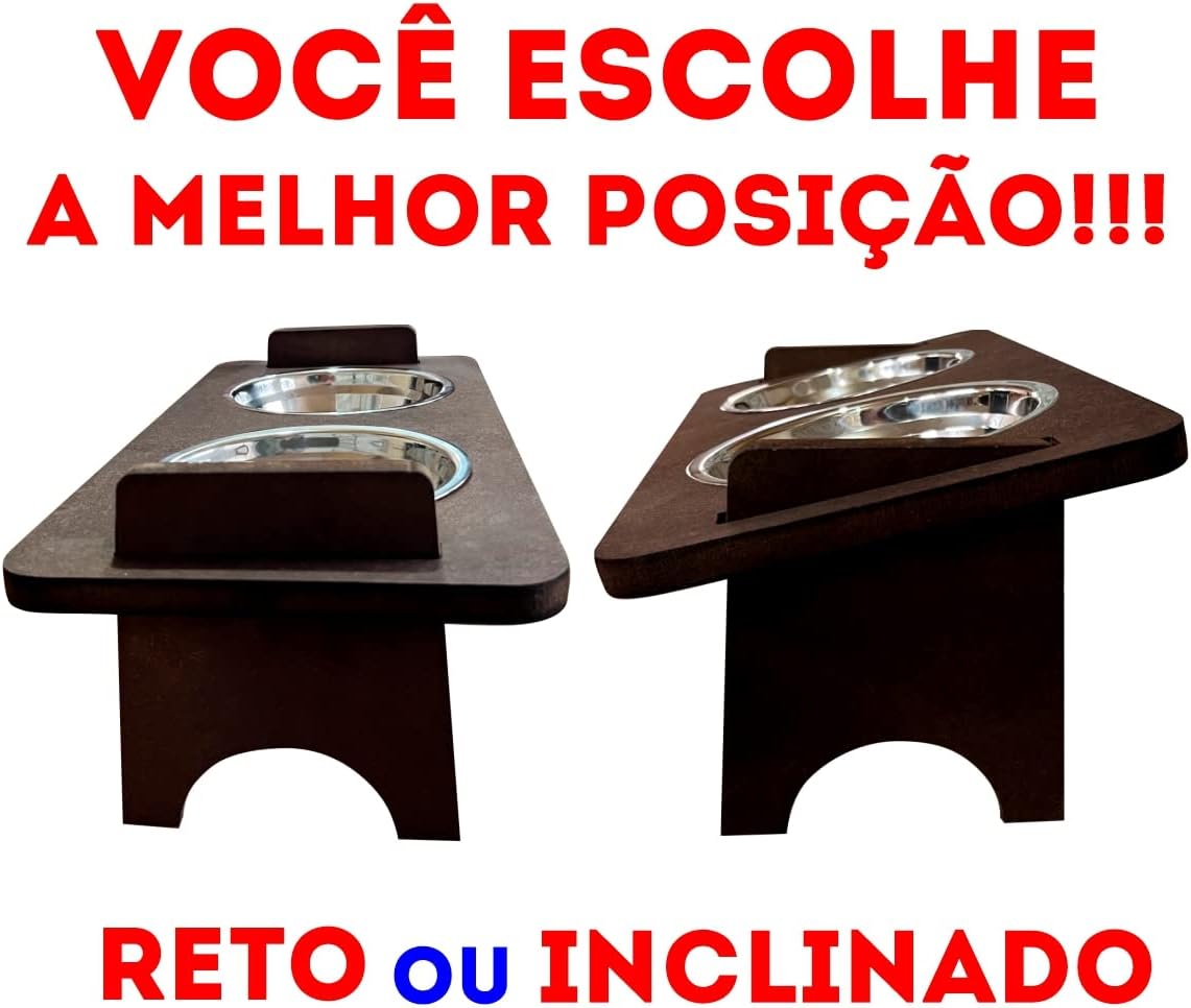 Comedouro Pet Bebedouro Cachorro Gato Elevado Duplo 2 Potes Madeira - Imagem 2