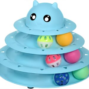 Brinquedo Interativo Para Gatos com Bolinha Sino e 3 Níveis PETYC Entretenimento e Exercício para seu Gatinho Produto Petshop (Azul)