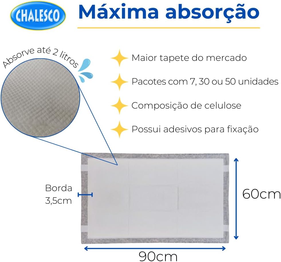 Chalesco Tapete Higienico Premium 50 Unidades 90x60 cm - Imagem 4