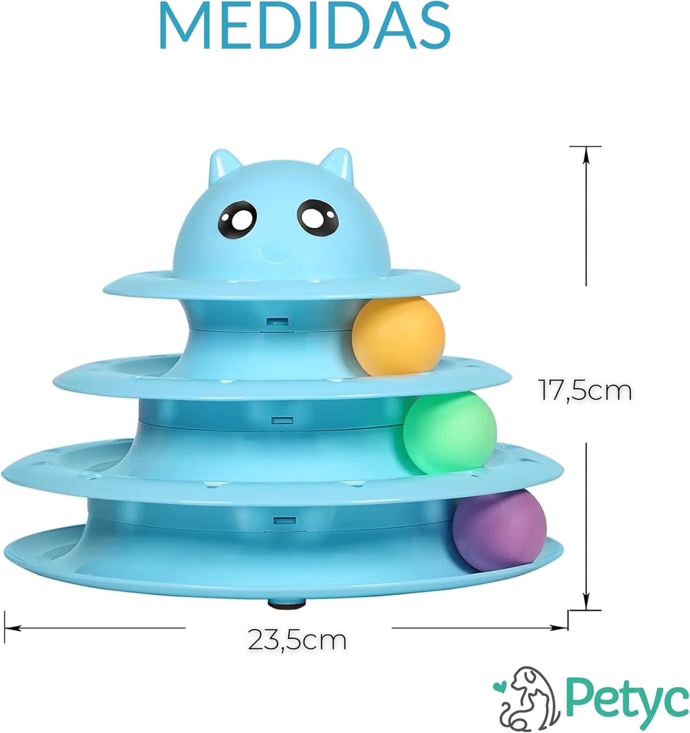 Brinquedo Interativo Para Gatos com Bolinha Sino e 3 Níveis PETYC Entretenimento e Exercício para seu Gatinho Produto Petshop (Azul) - Imagem 3