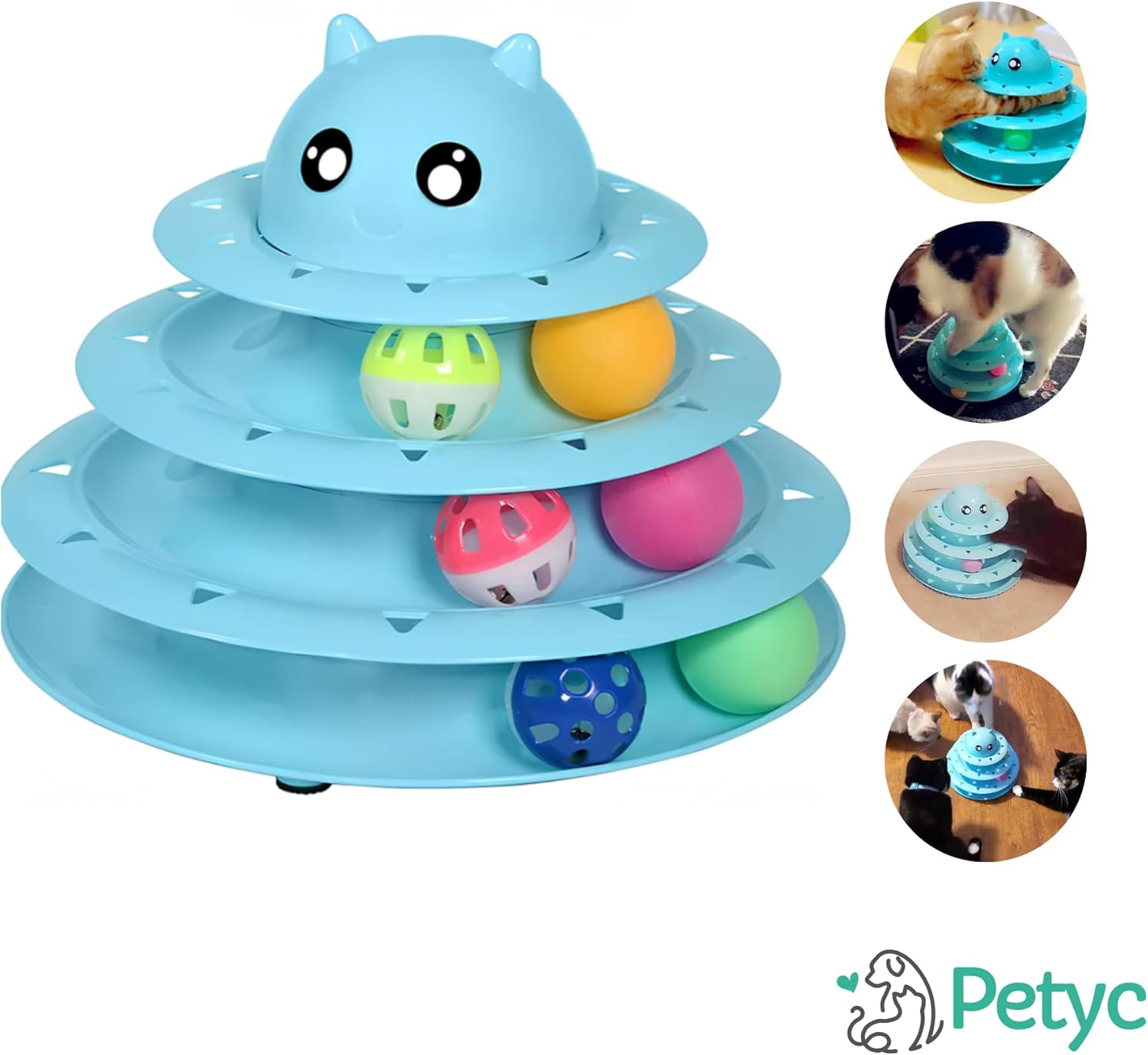 Brinquedo Interativo Para Gatos com Bolinha Sino e 3 Níveis PETYC Entretenimento e Exercício para seu Gatinho Produto Petshop (Azul) - Imagem 2