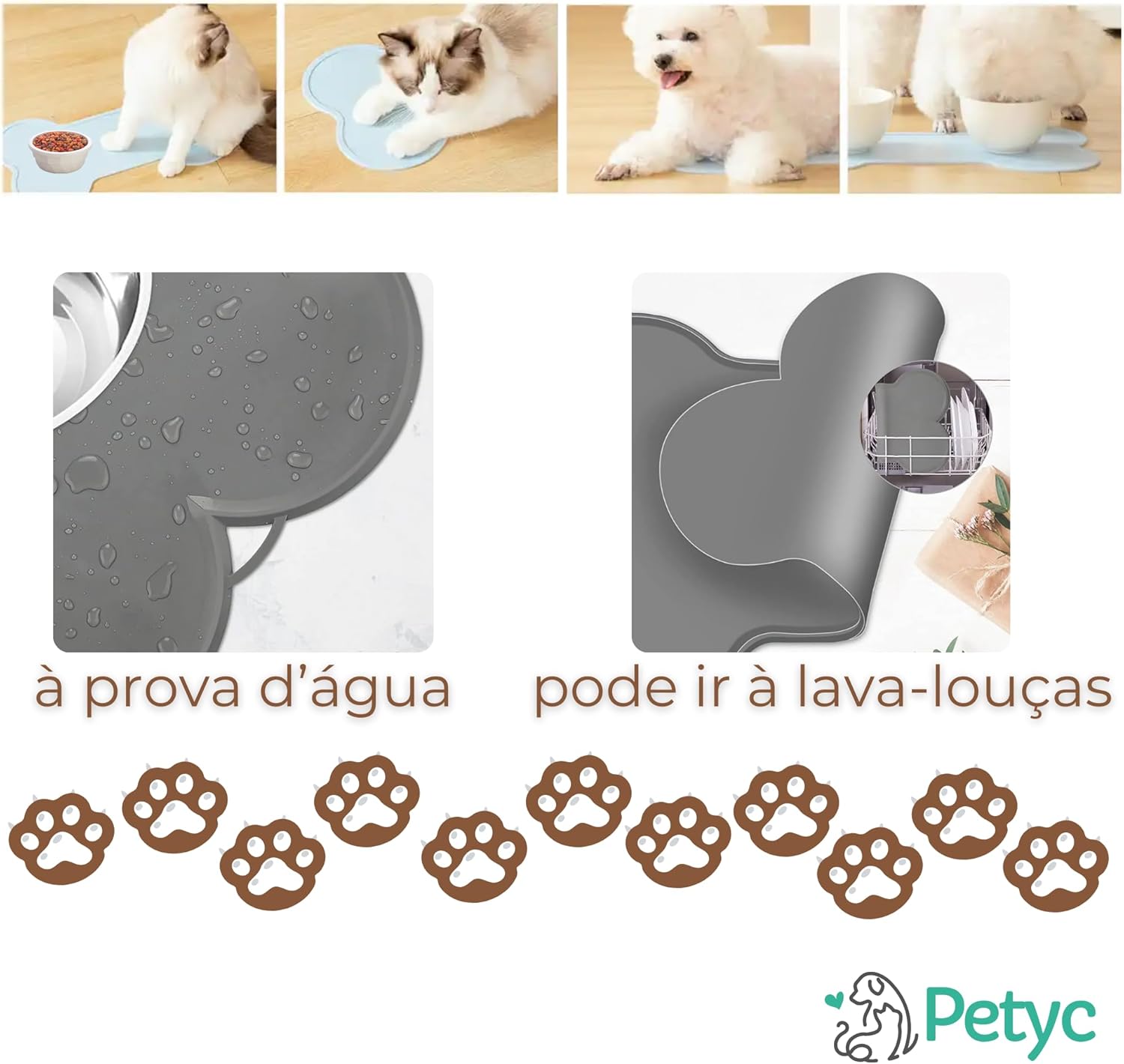 Jogo Americano Pet Tapete Para Comedouro e Bebedouro PETYC Silicone Aderente 37x45 cm Higiene Fácil Limpeza Produto Petshop (Cinza, 37x45) - Imagem 6