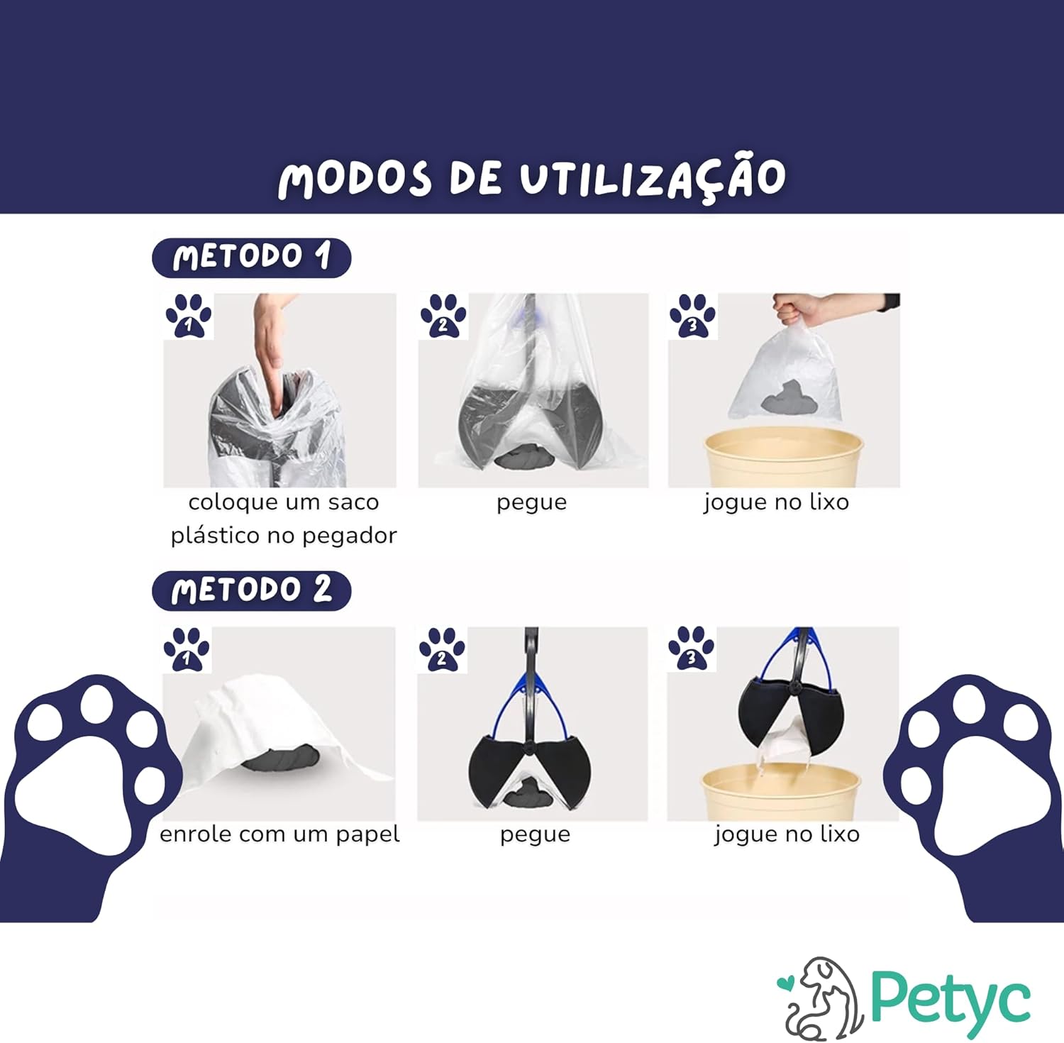 Pá Coletora Cata Caca Higiênico PETYC Prático e Robusto Passeio Petshop (Azul e Preto) - Imagem 4