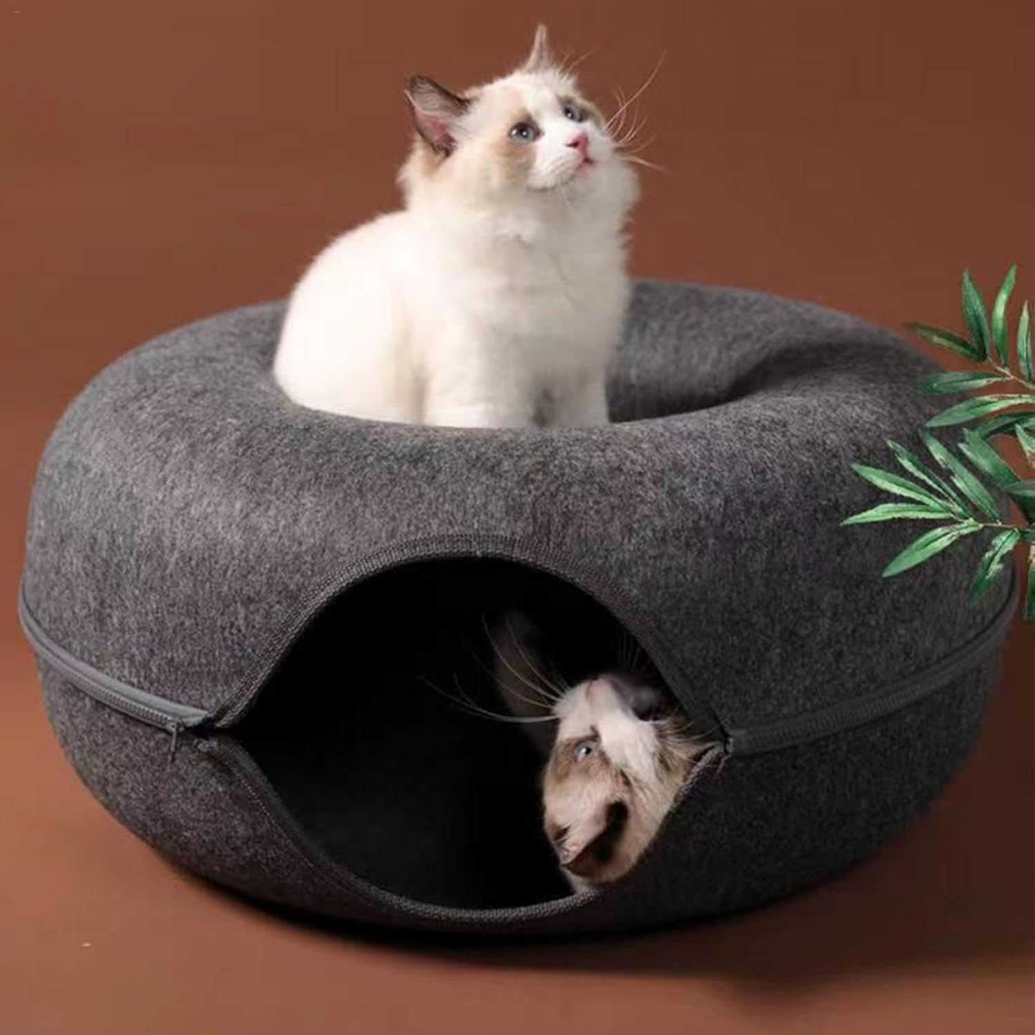 Cama de donut para gatos, Breatahble, túneis removíveis, feltro, redonda, para gatos, cavernas, túnel de gato, brinquedo para casa, pet shop - Imagem 9