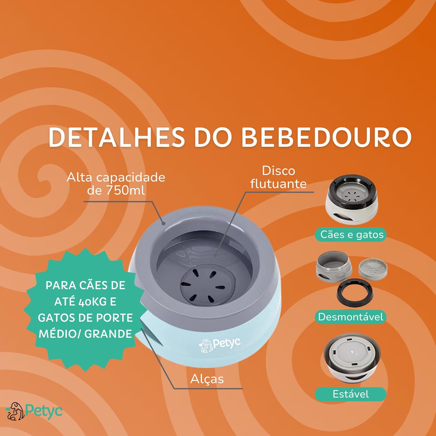 Bebedouro Para Cachorro Gato Pelo Longo Não Molha PETYC Produto Petshop (Azul Turquesa) - Imagem 3