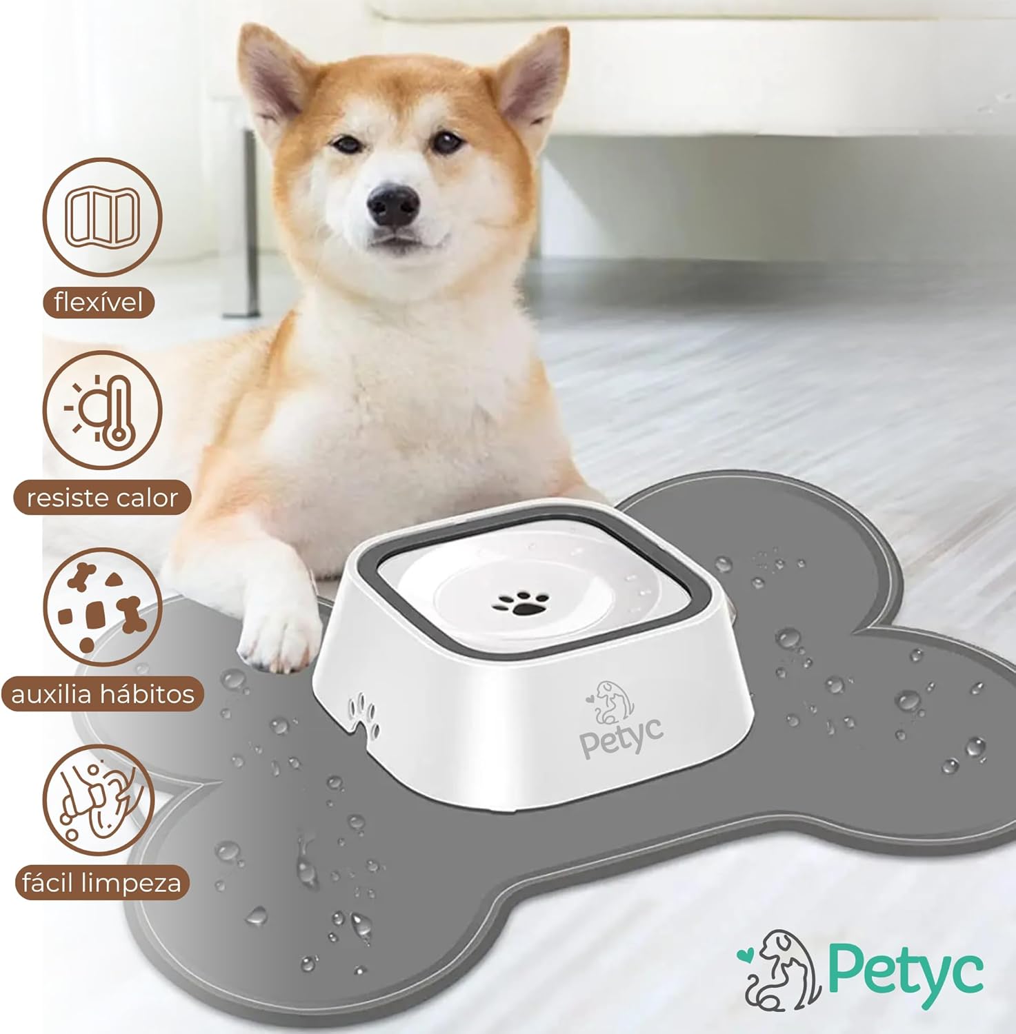 Jogo Americano Pet Tapete Para Comedouro e Bebedouro PETYC Silicone Aderente 37x45 cm Higiene Fácil Limpeza Produto Petshop (Cinza, 37x45) - Imagem 4