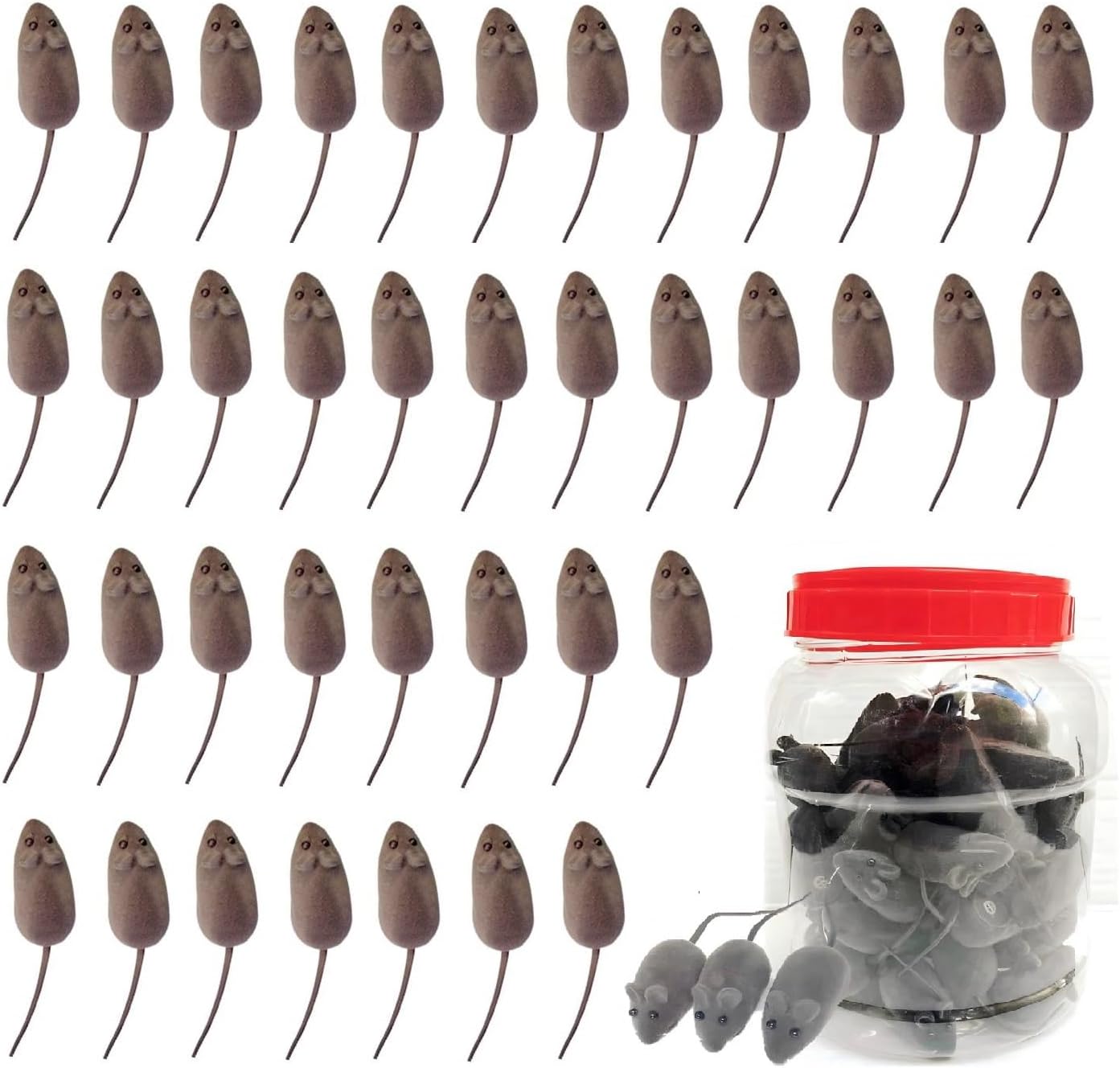 Kit 100 Ratinhos com Apito Brinquedo Rato para Gato Petshop (2 potes de 50 ratinhos)