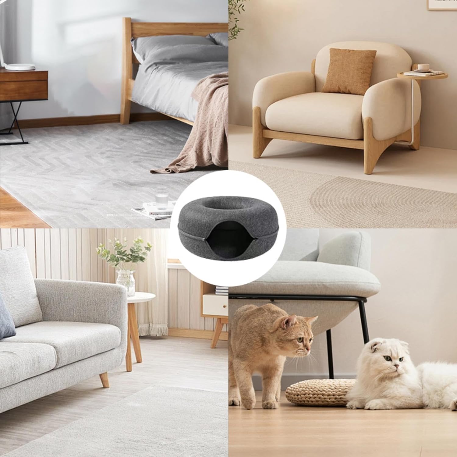 Cama de donut para gatos, Breatahble, túneis removíveis, feltro, redonda, para gatos, cavernas, túnel de gato, brinquedo para casa, pet shop - Imagem 4