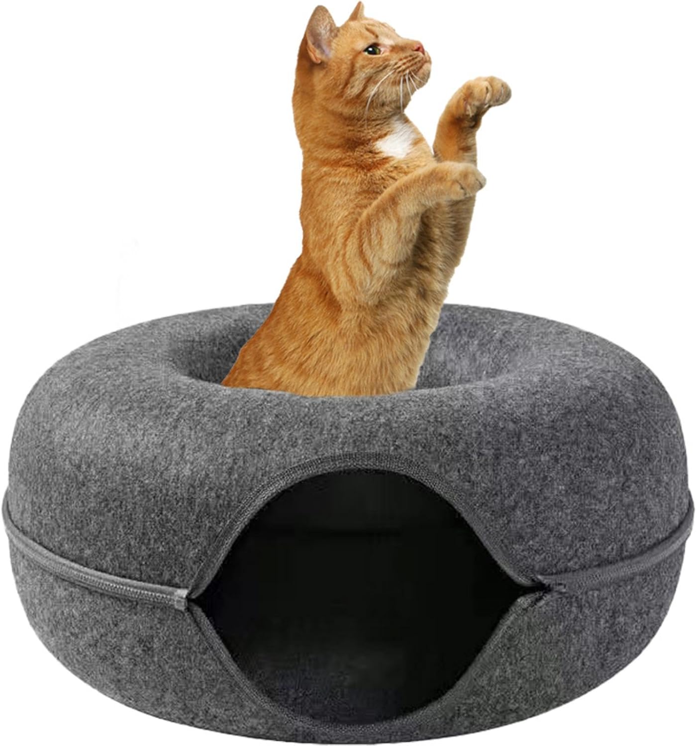Cama de donut para gatos, Breatahble, túneis removíveis, feltro, redonda, para gatos, cavernas, túnel de gato, brinquedo para casa, pet shop - Imagem 7