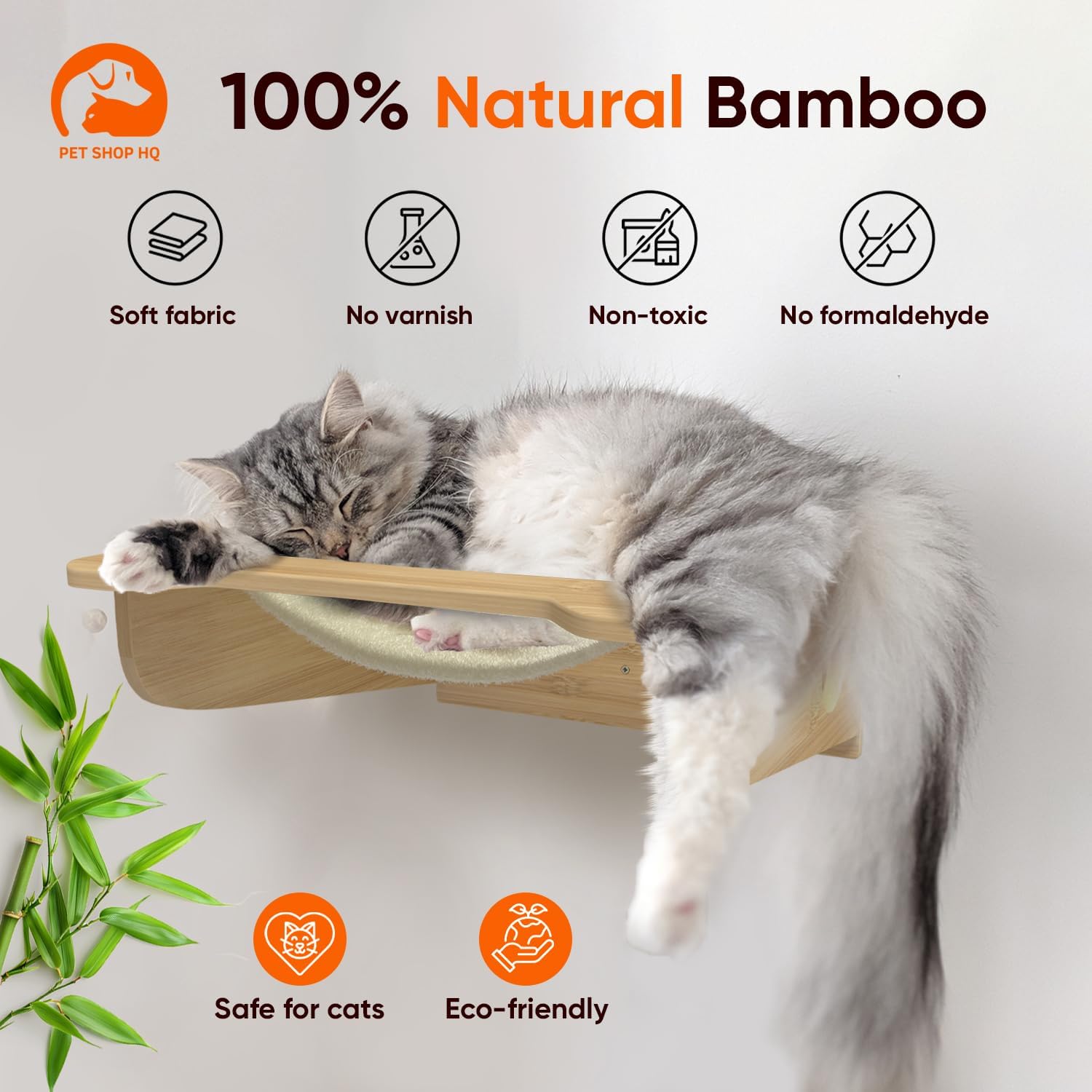 Pet Shop HQ Conjunto de móveis de parede para gatos – Prateleiras, escadas, casa para gatos, rede e mais – economia de espaço, fácil instalação, até 27 kg - Imagem 2