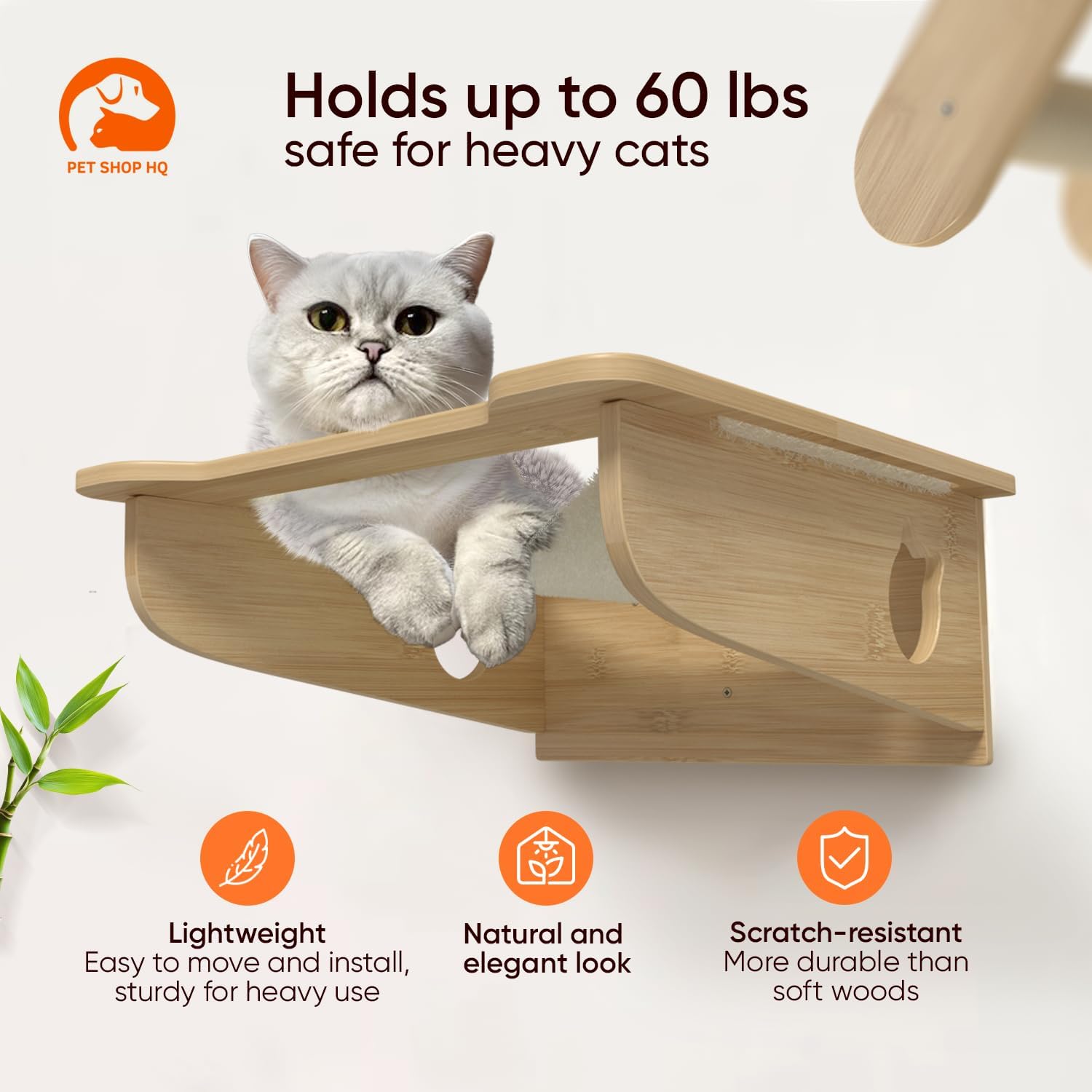 Pet Shop HQ Conjunto de móveis de parede para gatos – Prateleiras, escadas, casa para gatos, rede e mais – economia de espaço, fácil instalação, até 27 kg - Imagem 3
