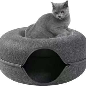 Cama de donut para gatos, Breatahble, túneis removíveis, feltro, redonda, para gatos, cavernas, túnel de gato, brinquedo para casa, pet shop