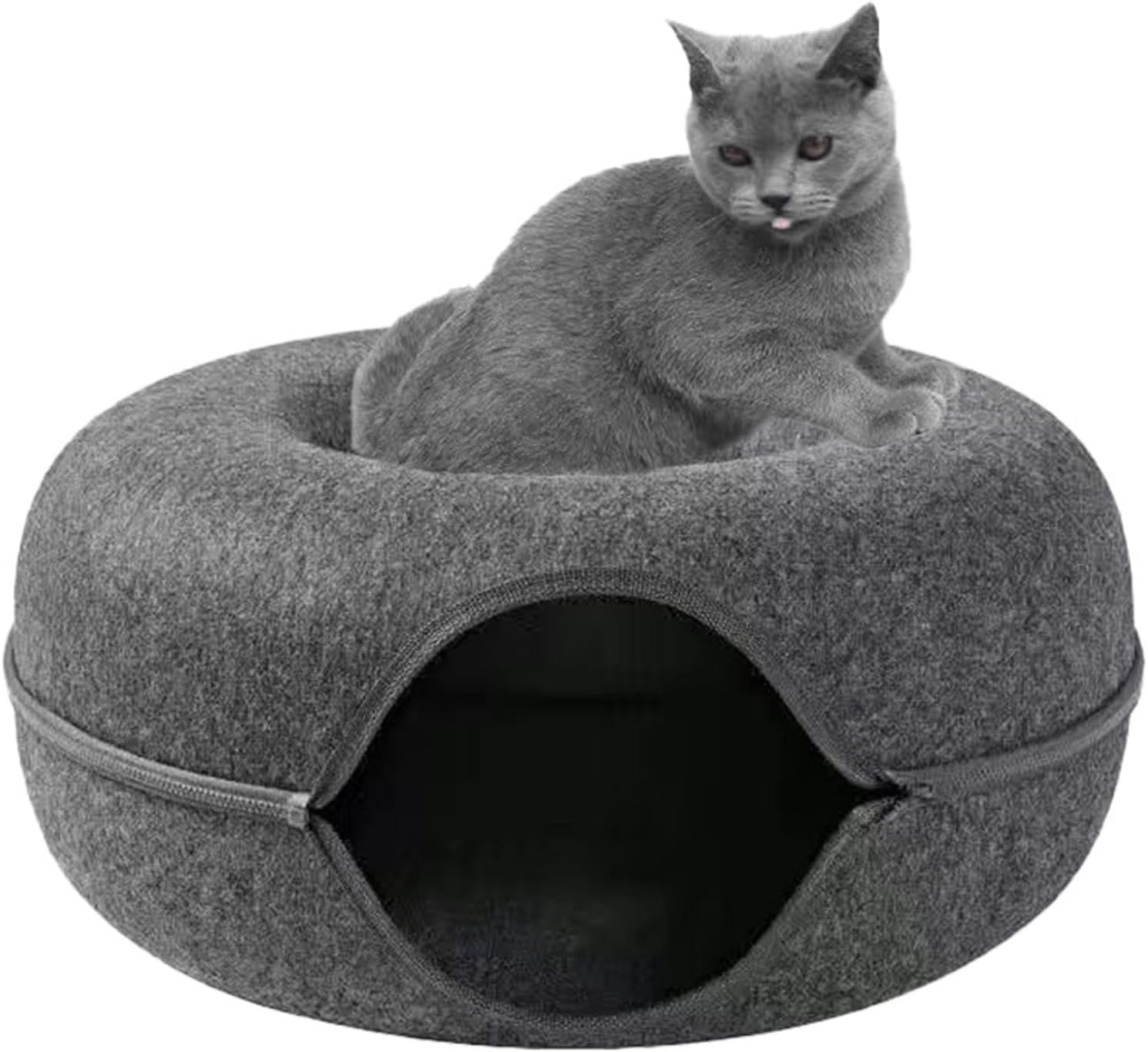 Cama de donut para gatos, Breatahble, túneis removíveis, feltro, redonda, para gatos, cavernas, túnel de gato, brinquedo para casa, pet shop