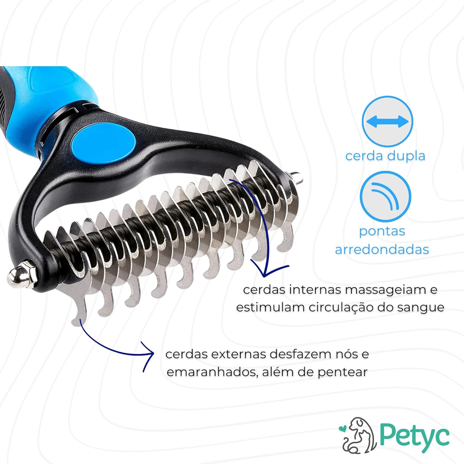 Escova Rake Desembaraçadora Profissional PETYC Cães e Gatos Rasquedeira Desemboladora Petshop (Azul) - Imagem 4