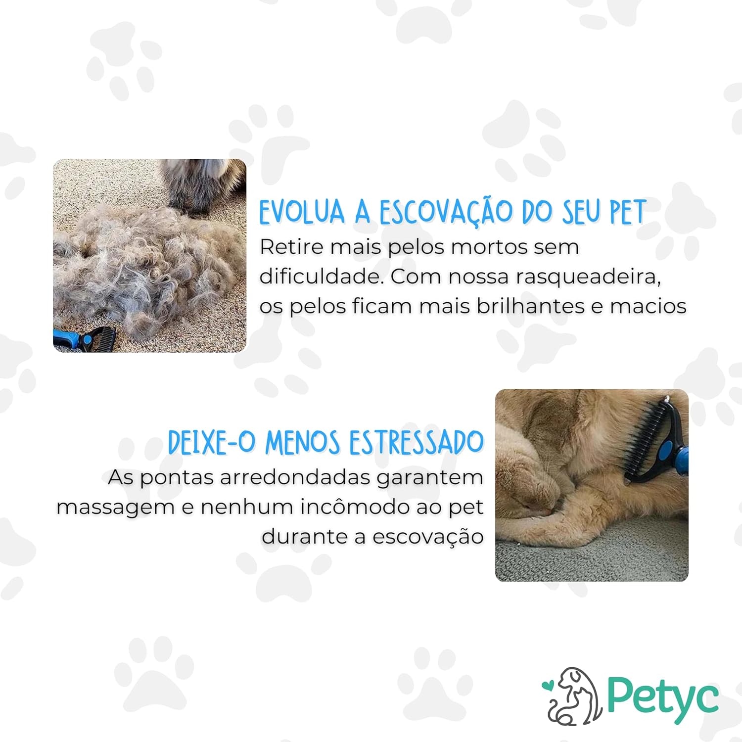 Escova Rake Desembaraçadora Profissional PETYC Cães e Gatos Rasquedeira Desemboladora Petshop (Azul) - Imagem 5