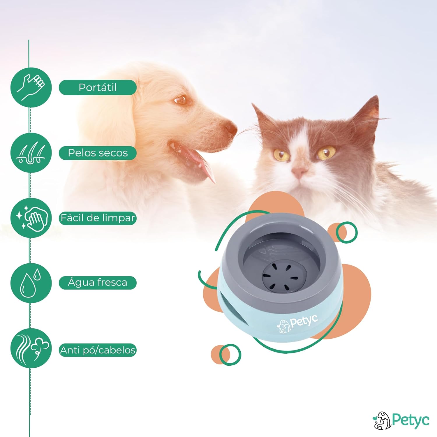 Bebedouro Para Cachorro Gato Pelo Longo Não Molha PETYC Produto Petshop (Azul Turquesa) - Imagem 6