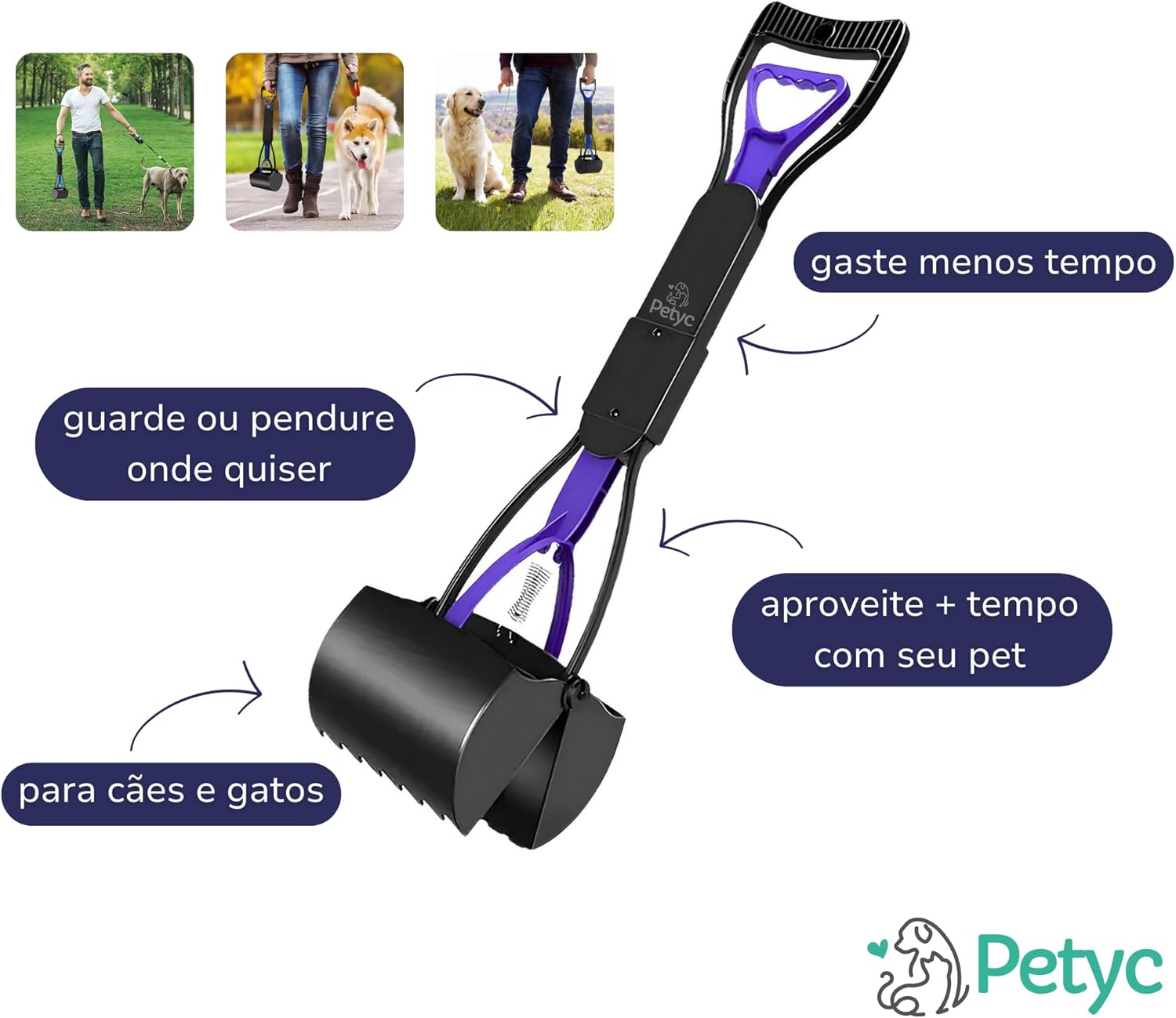 Pá Coletora Cata Caca Higiênico PETYC Prático e Robusto Passeio Petshop (Azul e Preto) - Imagem 5