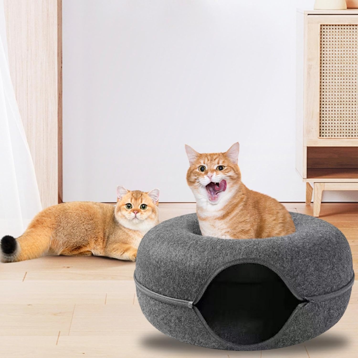 Cama de donut para gatos, Breatahble, túneis removíveis, feltro, redonda, para gatos, cavernas, túnel de gato, brinquedo para casa, pet shop - Imagem 2