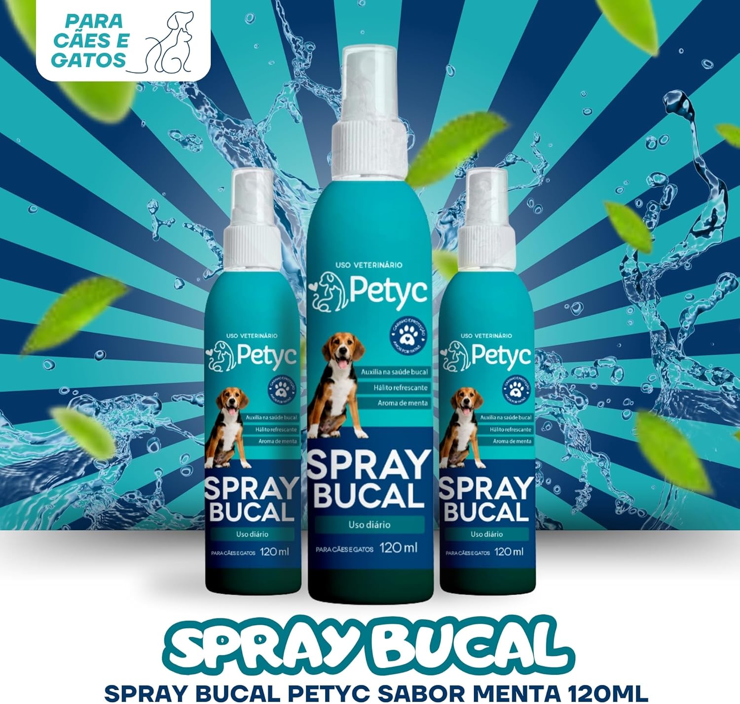 Higienizador Bucal 120mL PETYC Linha Premium Anti Tartaro Acaba Com Bafinho Solução Spray Petshop