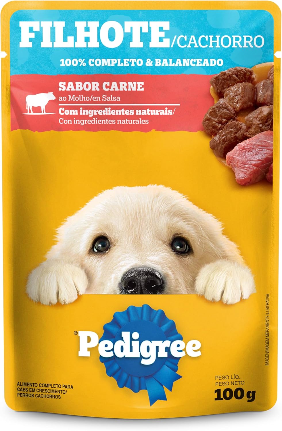 Ração Úmida Para Cachorros Pedigree Sachê Carne ao Molho Filhotes 100g