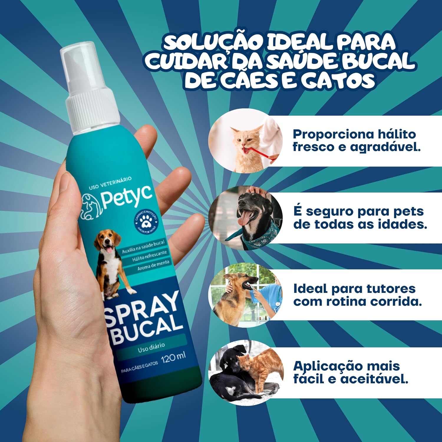 Higienizador Bucal 120mL PETYC Linha Premium Anti Tartaro Acaba Com Bafinho Solução Spray Petshop - Imagem 4